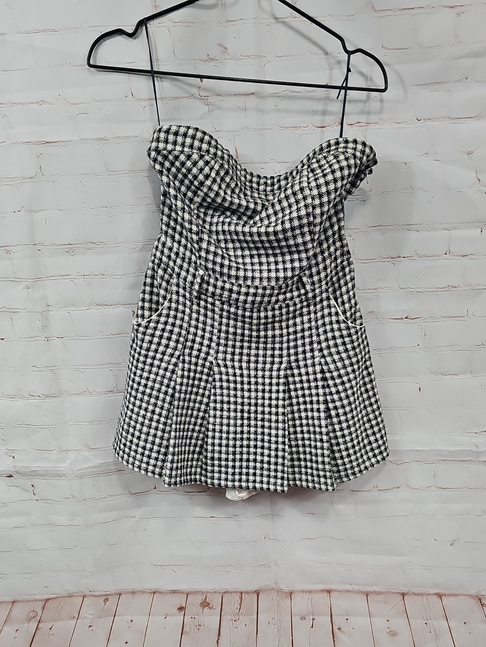 Strapless Black & White Gingham Dress